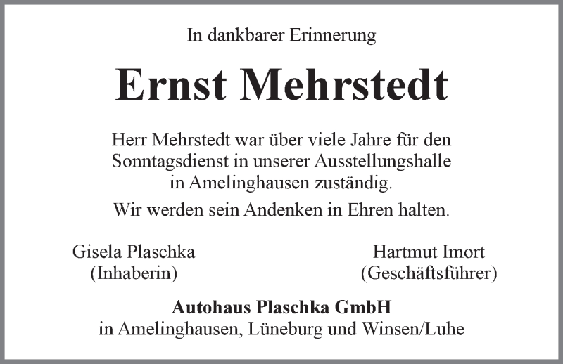  Traueranzeige für Ernst Mehrstedt vom 17.12.2013 aus LZ