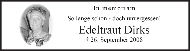  Traueranzeige für Edeltraut Dirks vom 26.09.2014 aus LZ