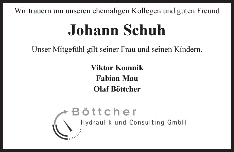  Traueranzeige für Johann Schuh vom 08.10.2014 aus LZ