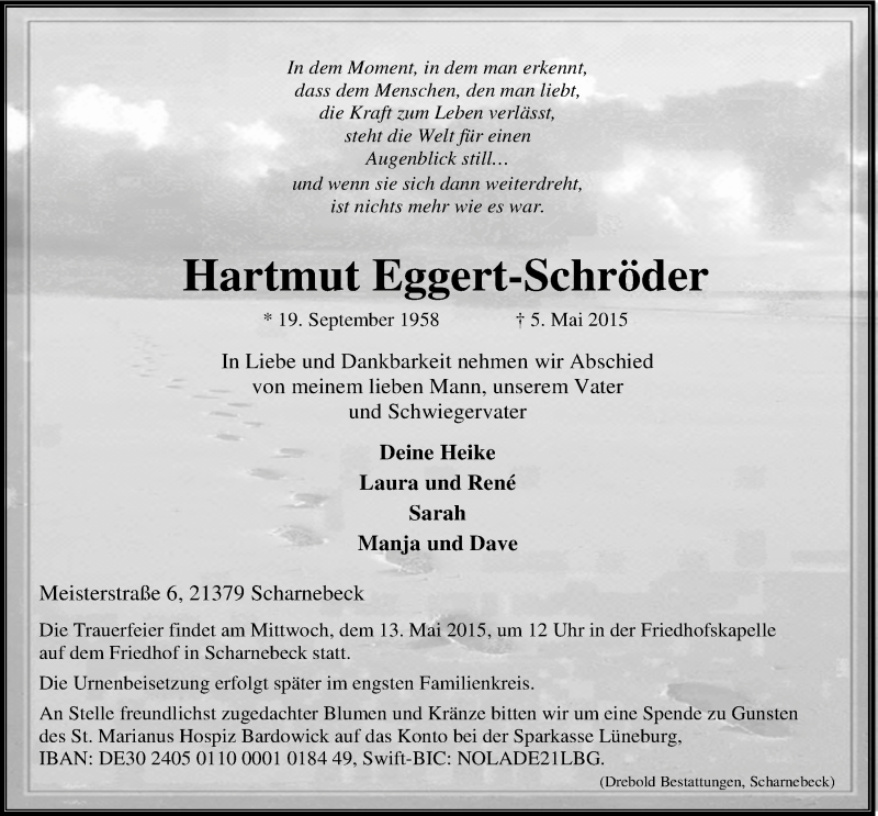  Traueranzeige für Hartmut Eggert-Schröder vom 09.05.2015 aus LZ