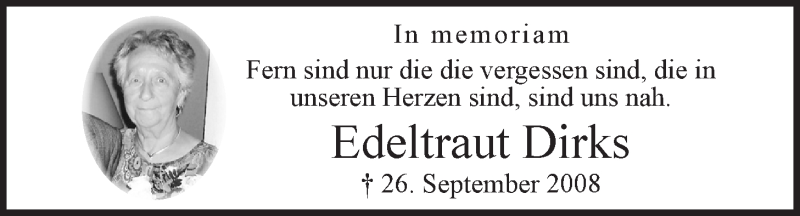  Traueranzeige für Edeltraut Dirks vom 26.09.2015 aus LZ