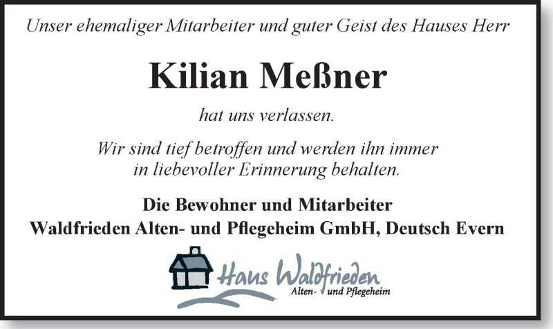  Traueranzeige für Kilian Meßner vom 14.08.2015 aus LZ