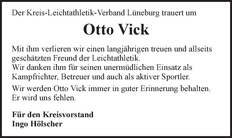  Traueranzeige für Otto Vick vom 24.01.2015 aus LZ