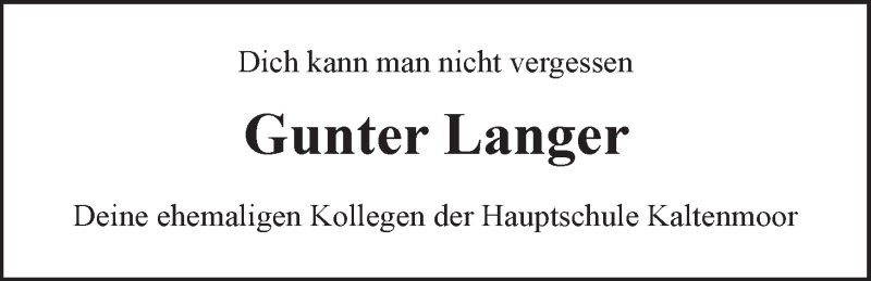  Traueranzeige für Gunter Langer vom 27.02.2016 aus LZ