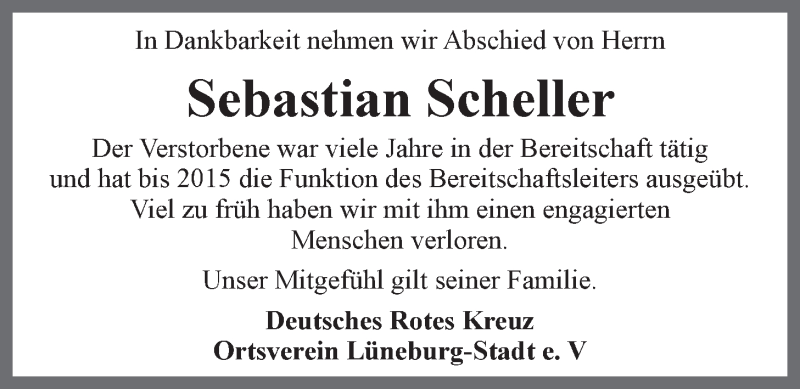  Traueranzeige für Sebastian Scheller vom 16.04.2016 aus LZ