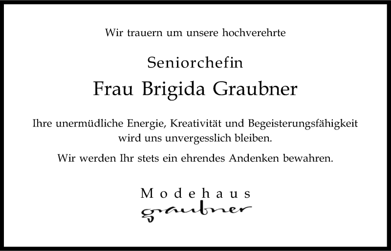  Traueranzeige für Brigida Gudrun Alice Graubner vom 09.12.2017 aus LZ