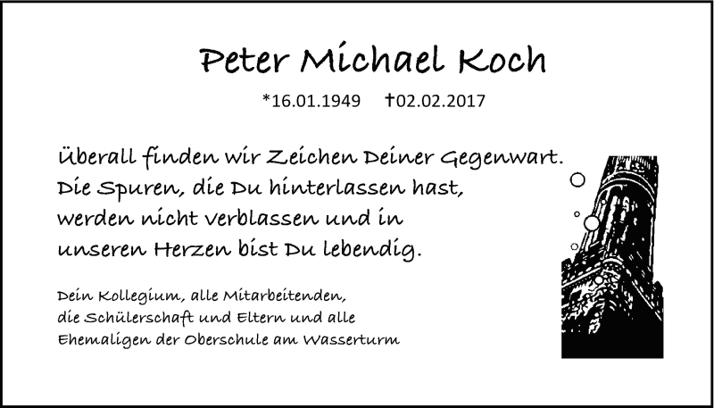  Traueranzeige für Peter-Michael Koch vom 18.02.2017 aus LZ