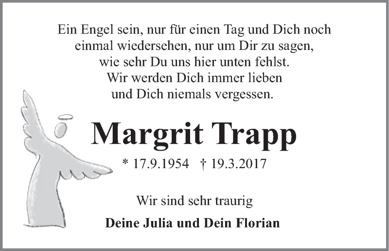  Traueranzeige für Margrit Trapp vom 23.03.2017 aus LZ
