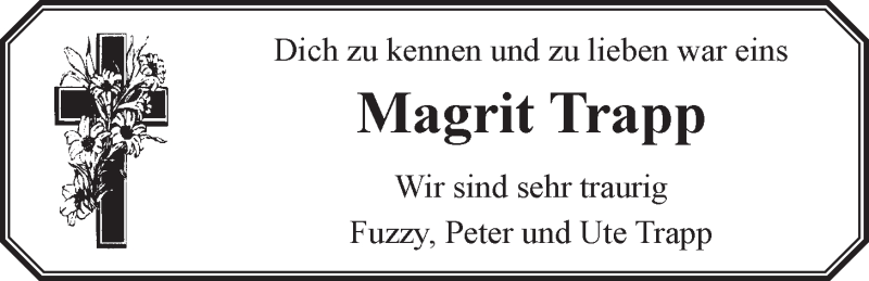  Traueranzeige für Margrit Trapp vom 29.03.2017 aus LZ
