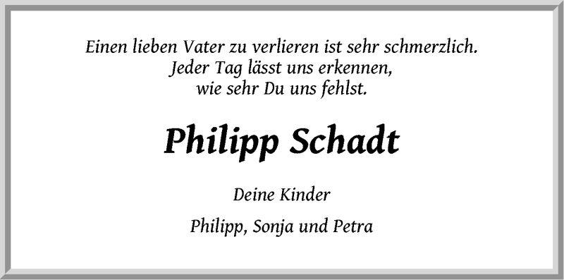  Traueranzeige für Philipp Schadt vom 22.04.2017 aus LZ