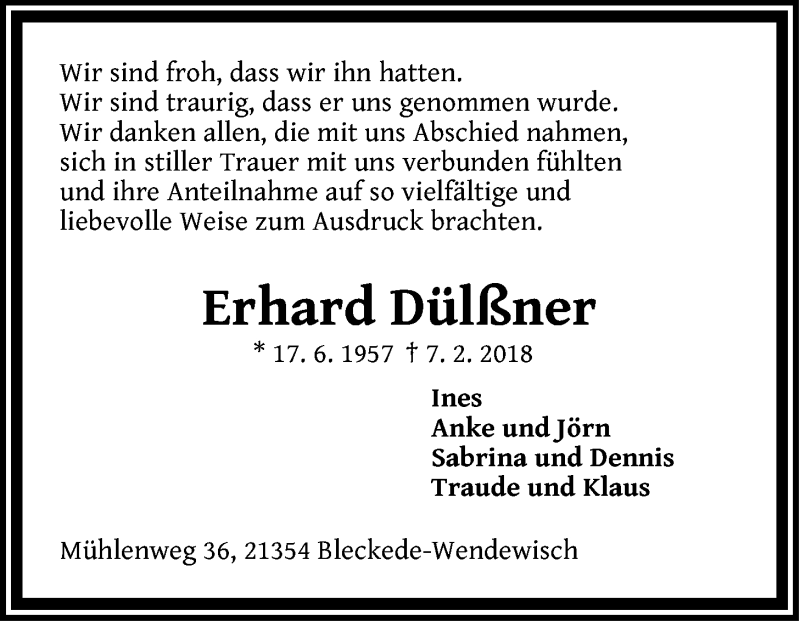  Traueranzeige für Erhard Dülßner vom 24.03.2018 aus LZ