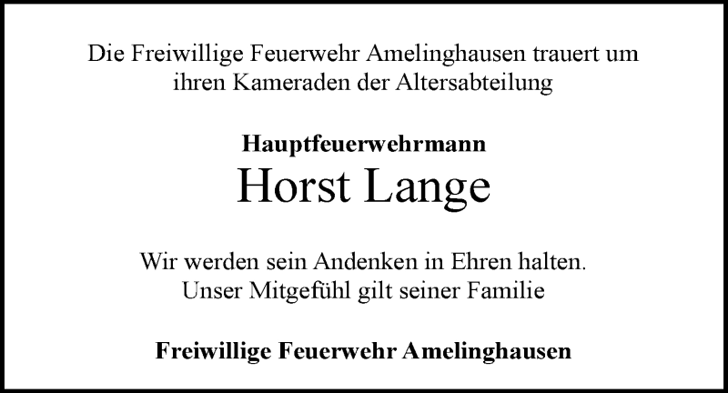  Traueranzeige für Horst Lange vom 29.03.2018 aus LZ