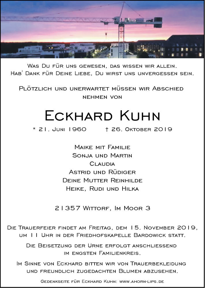  Traueranzeige für Eckhard Kuhn vom 09.11.2019 aus LZ