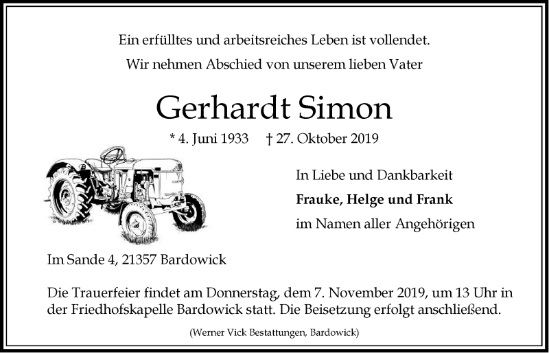  Traueranzeige für Gerhardt Simon vom 01.11.2019 aus LZ