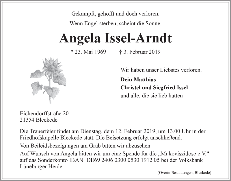  Traueranzeige für Angela Issel-Arndt vom 09.02.2019 aus LZ