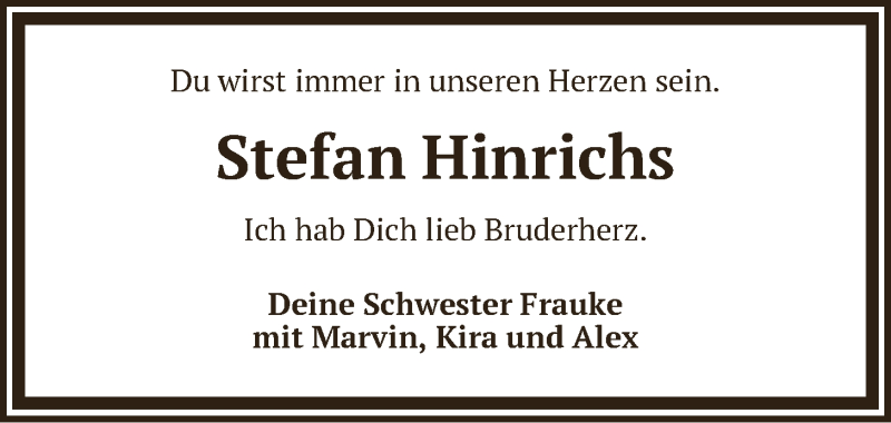  Traueranzeige für Stefan Hinrichs vom 09.02.2019 aus LZ