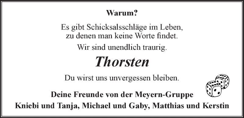  Traueranzeige für Thorsten Ahrens vom 13.02.2019 aus LZ