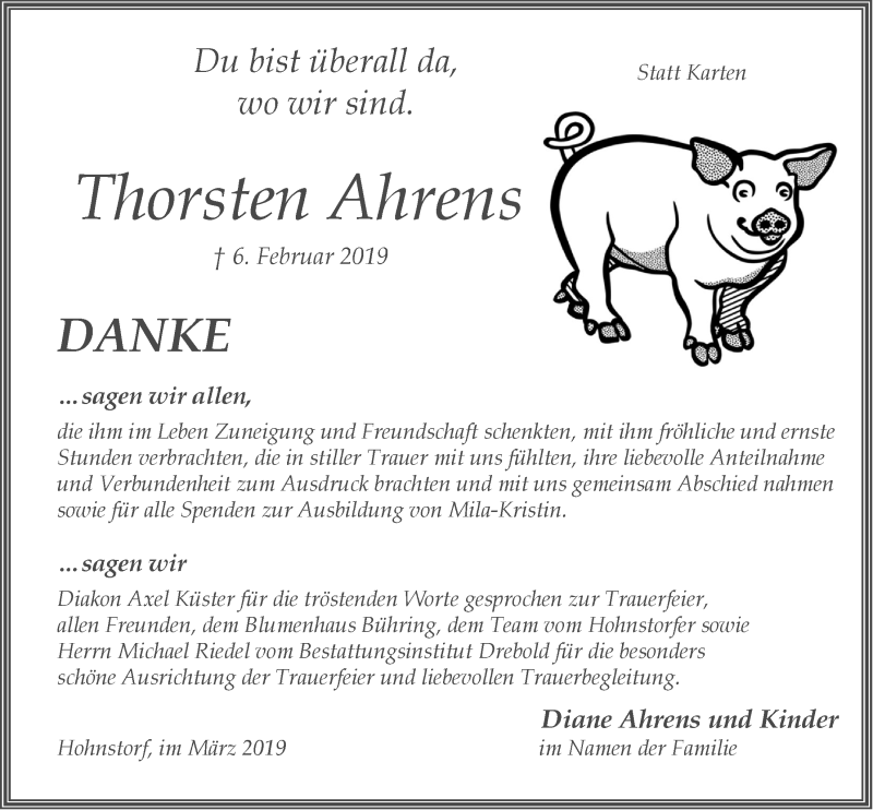  Traueranzeige für Thorsten Ahrens vom 09.03.2019 aus LZ