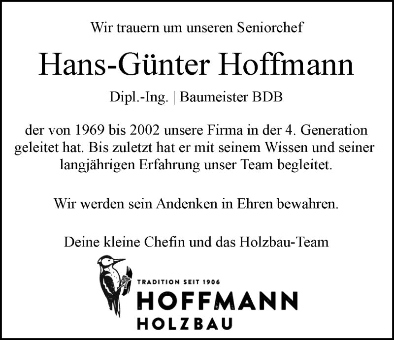  Traueranzeige für Hans-Günter Hoffmann vom 13.04.2019 aus LZ