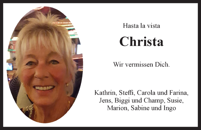  Traueranzeige für Christa Hammans-Wobig vom 06.07.2019 aus LZ