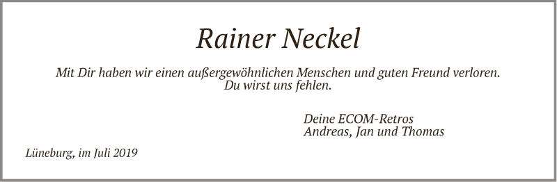  Traueranzeige für Rainer Neckel vom 20.07.2019 aus LZ