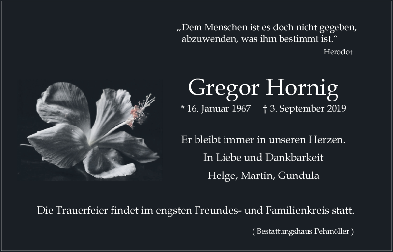  Traueranzeige für Gregor Hornig vom 14.09.2019 aus LZ