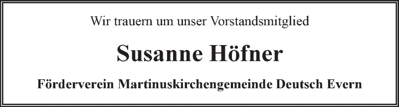  Traueranzeige für Susanne Höfner vom 17.09.2019 aus LZ