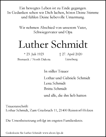 Anzeige von Luther Schmidt von LZ