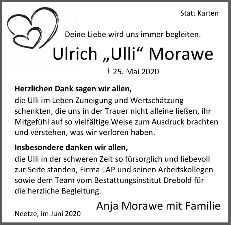  Traueranzeige für Ulrich  Morawe vom 20.06.2020 aus LZ