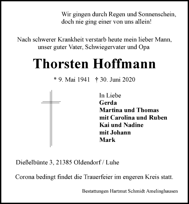  Traueranzeige für Thorsten Hoffmann vom 02.07.2020 aus LZ