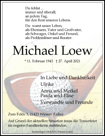 Anzeige von Michael Loew von LZ