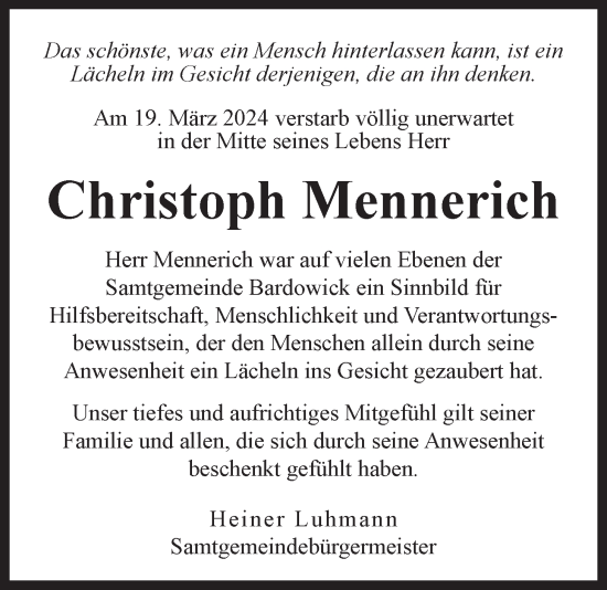Anzeige von Christoph Mennerich von LZ