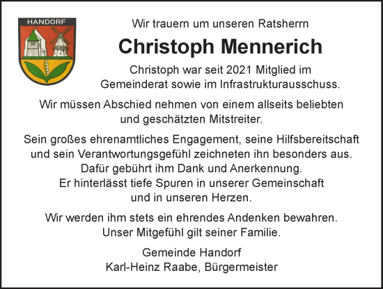 Anzeige von Christoph Mennerich von LZ