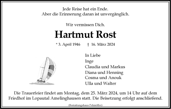 Anzeige von Hartmut Rost von LZ