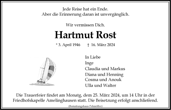 Anzeige von Hartmut Rost von LZ
