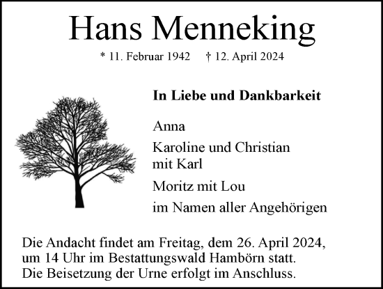 Anzeige von Hans Menneking von LZ