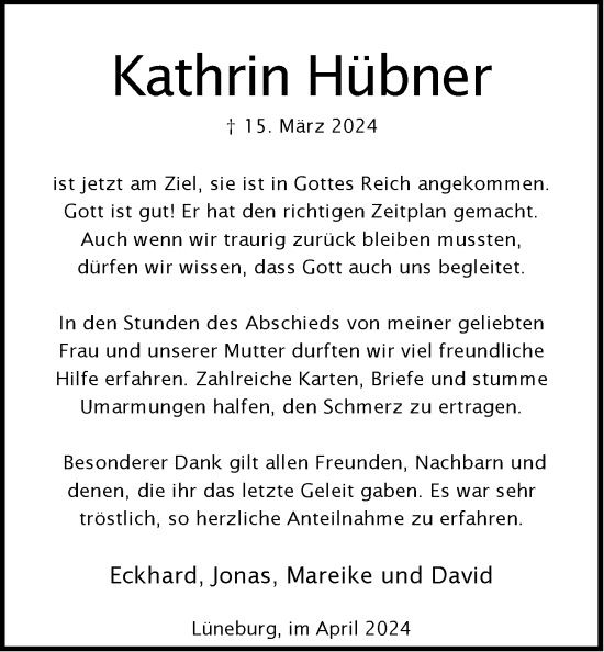 Anzeige von Kathrin Hübner von LZ