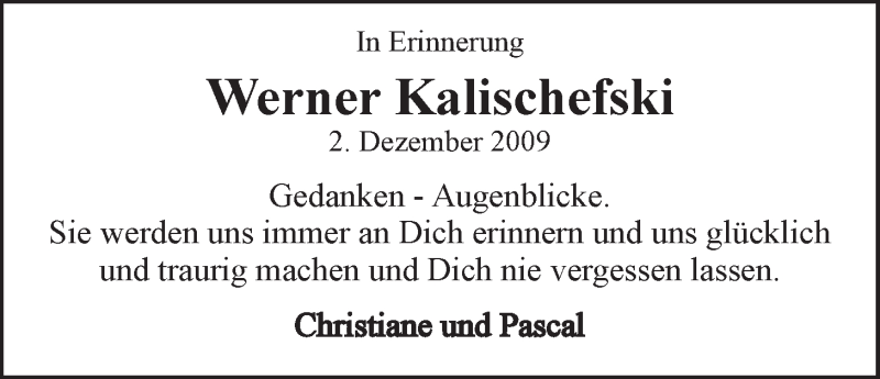  Traueranzeige für Werner Kalischefski vom 02.12.2014 aus LZ