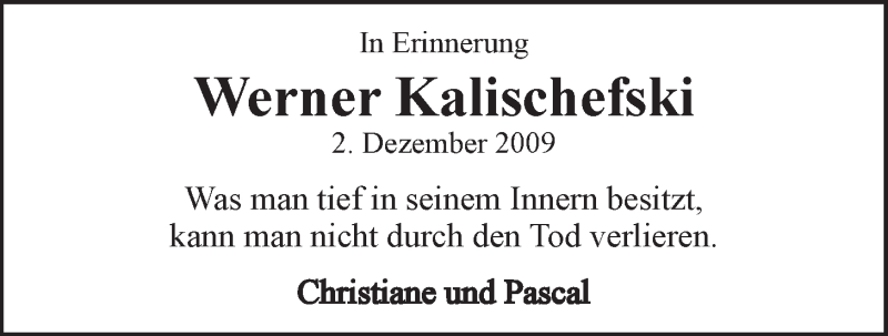  Traueranzeige für Werner Kalischefski vom 02.12.2015 aus LZ