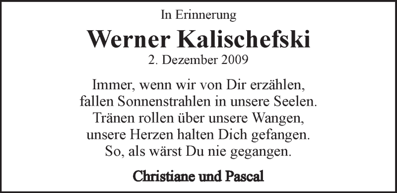  Traueranzeige für Werner Kalischefski vom 02.12.2016 aus LZ