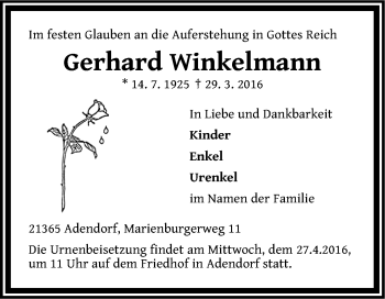 Anzeige von Gerhard Winkelmann von LZ