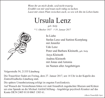 Anzeige von Ursula Lenz von LZ