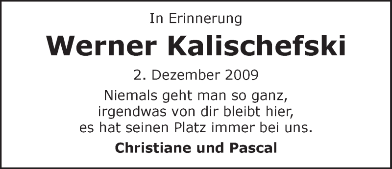  Traueranzeige für Werner Kalischefski vom 02.12.2017 aus LZ