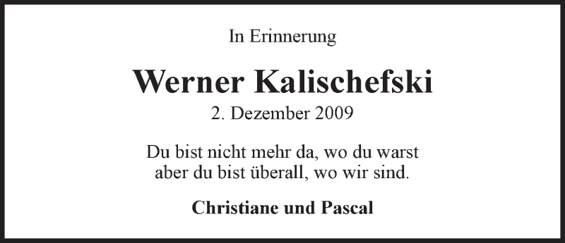  Traueranzeige für Werner Kalischefski vom 01.12.2018 aus LZ