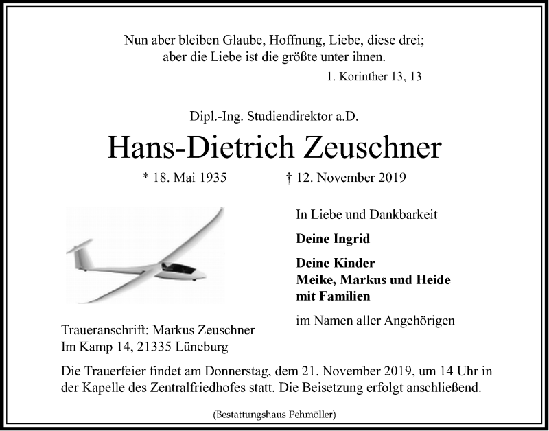  Traueranzeige für Hans-Dietrich Zeuschner vom 16.11.2019 aus LZ