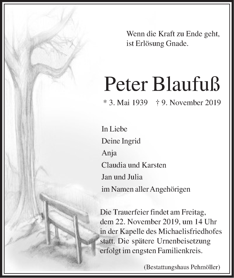  Traueranzeige für Peter Blaufuß vom 16.11.2019 aus LZ