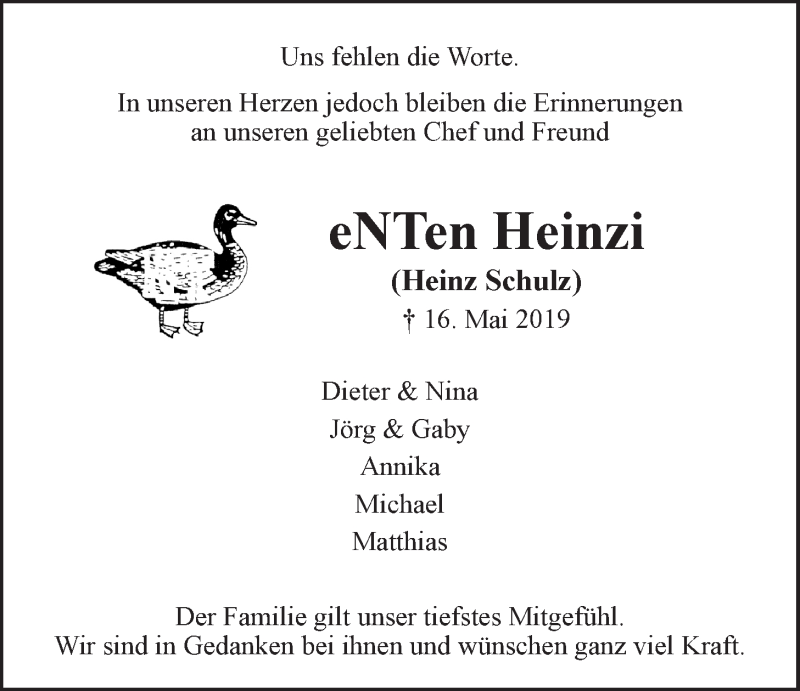  Traueranzeige für Heinz Schulz vom 23.05.2019 aus LZ