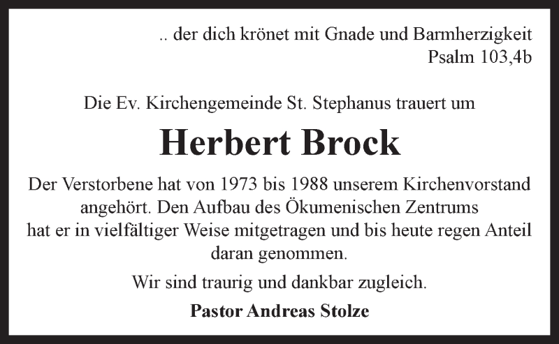  Traueranzeige für Herbert Brock vom 04.04.2020 aus LZ