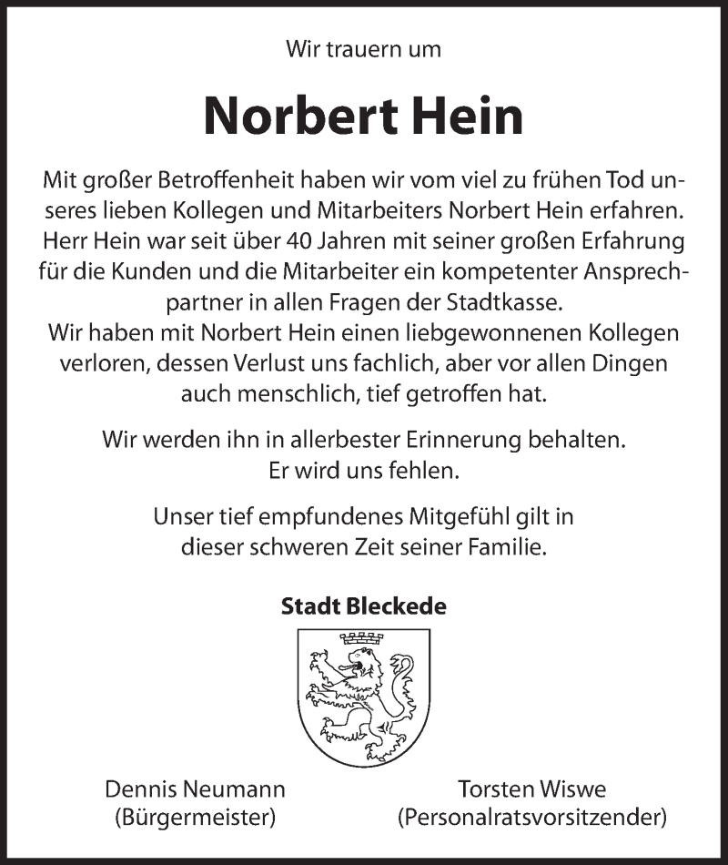  Traueranzeige für Norbert Hein vom 18.04.2020 aus LZ