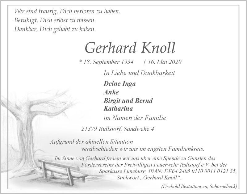  Traueranzeige für Gerhard Knoll vom 20.05.2020 aus LZ